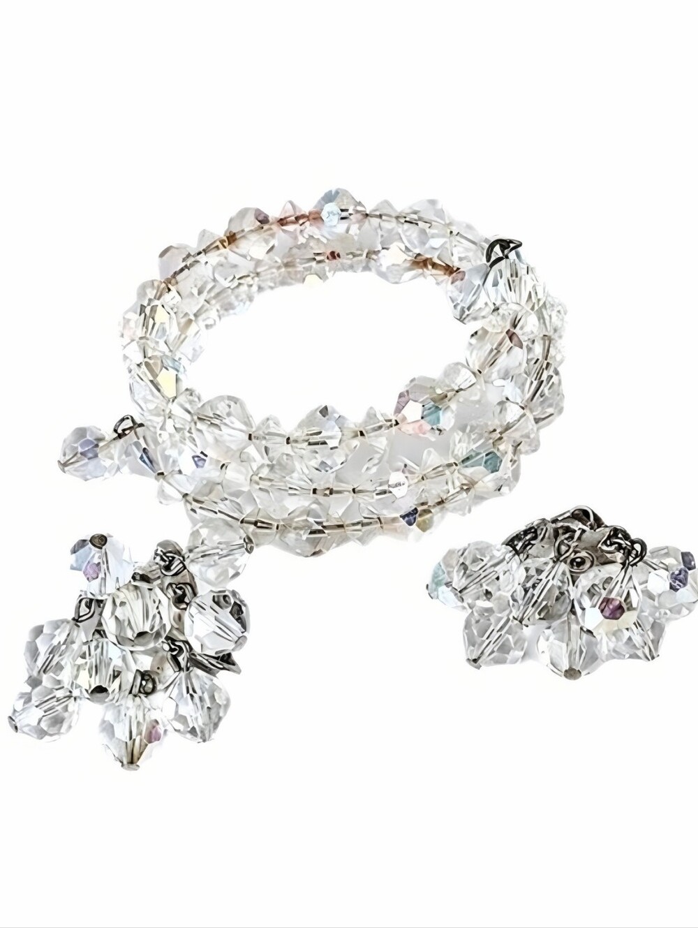 😍 Vintage Set Faceted AB Glass Crystal Bead Wrap Bracelet Cluster Earrings Lot